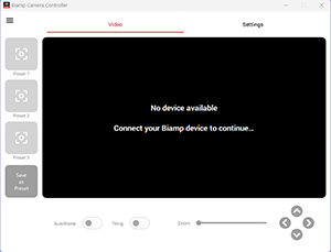 BCC screen showing the initial screen with no device connected