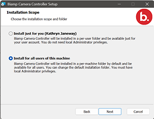 Advanced installation options screen (Windows)